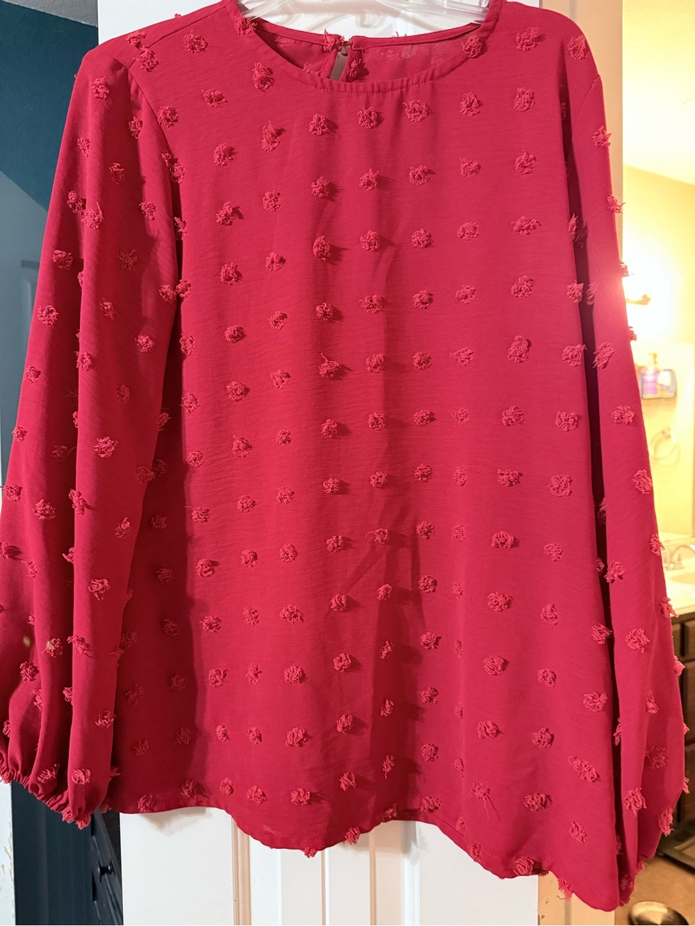 Textured Red Long-Sleeve Blouse